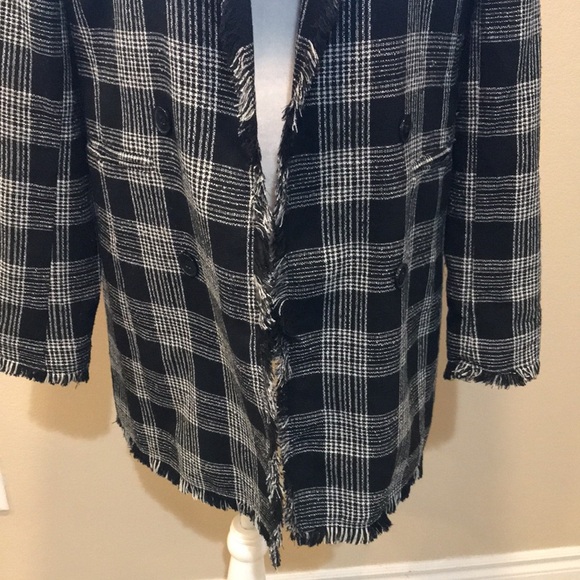 Carolina Belle Montreal Open Front Plaid Blazer Double Button Jacket w/Fringe-M - Picture 6 of 10